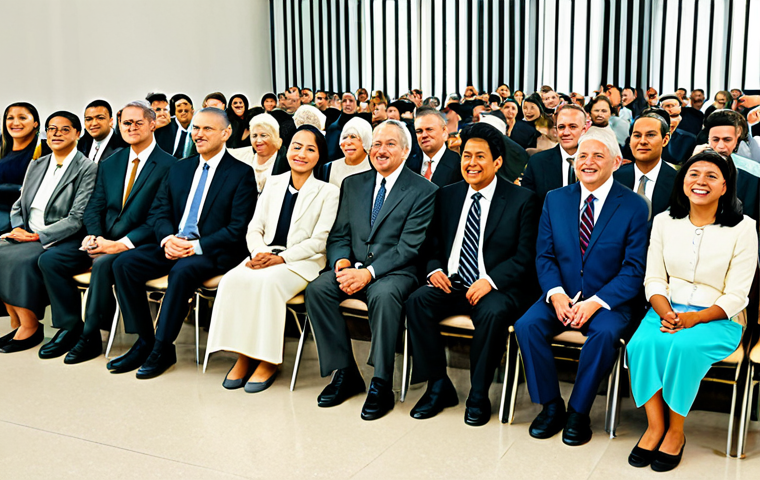 **

"A diverse group of fully clothed people attending a Jehovah's Witnesses' service in a Kingdom Hall, modest attire, appropriate content, safe for work, focus on friendly atmosphere and intergenerational attendance, well-lit interior, natural pose, perfect anatomy, professional photography, high quality."

**